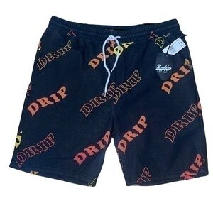 Brooklynn Cloth Mfg. Co. Fleece Shorts - Black Neon Drip Graphic Print -  L